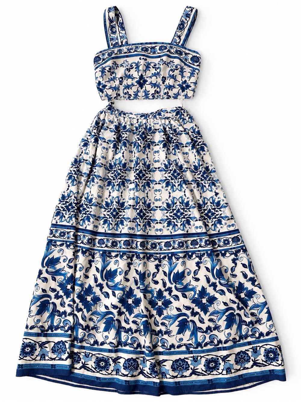 Girls Blue and White Floral Two-Piece Dress